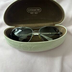 Coach Silver Metal Y2K Aviator Sunglasses with Dark Lenses